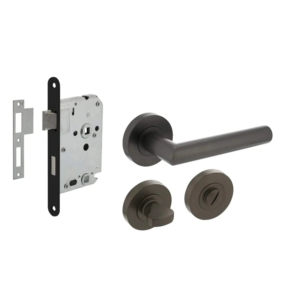 Intersteel toiletslot-set grijs met deurkruk Bastian op rond rozet – vooraanzicht