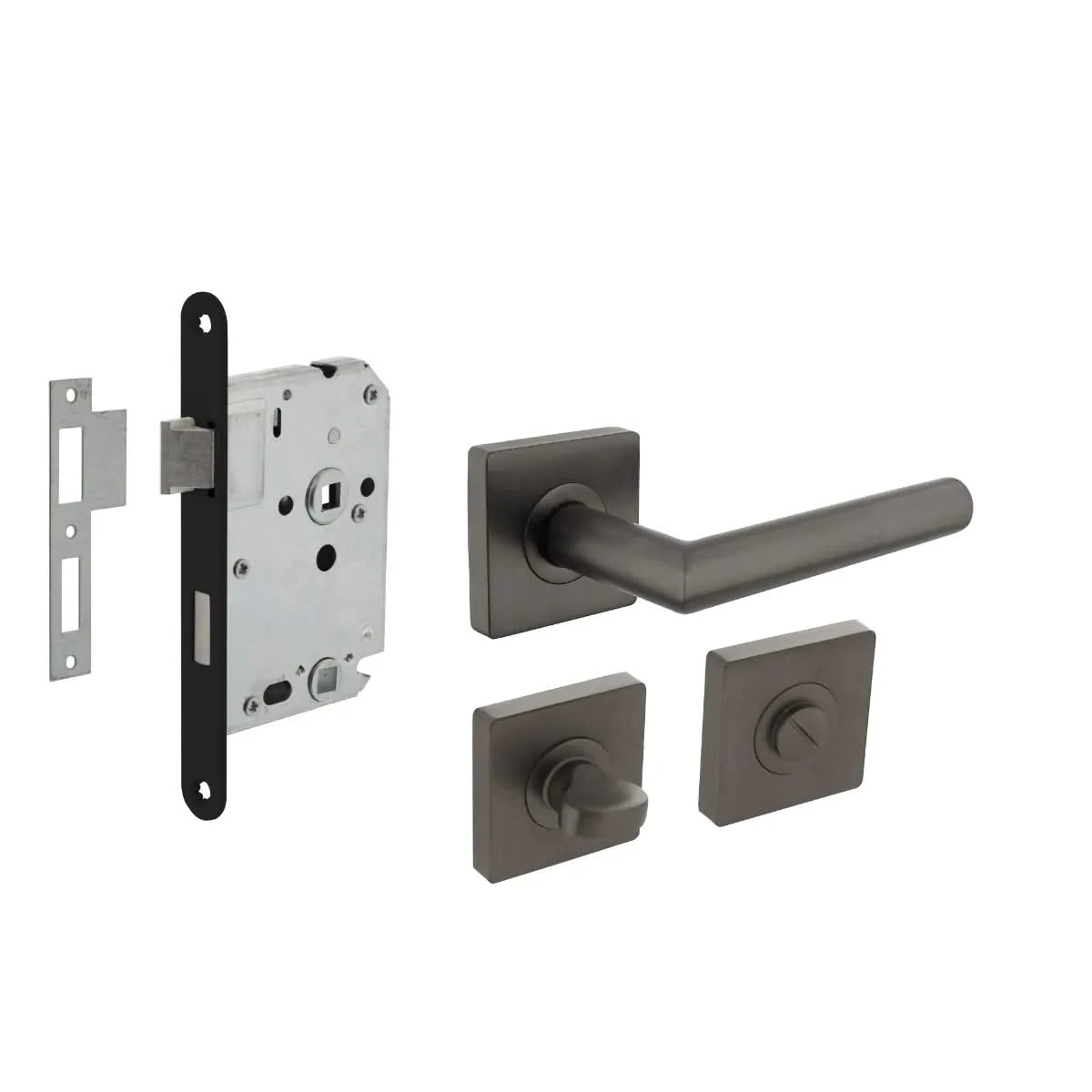 Intersteel toiletslot-set zwart met deurkruk Bastian op vierkant rozet – vooraanzicht