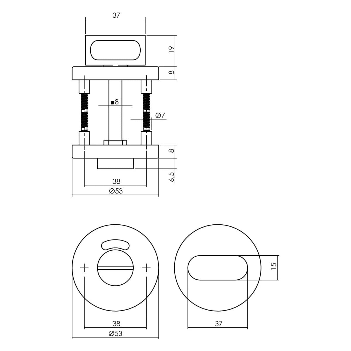 Intersteel toiletslot-set RVS met deurkruk Jupiter op rond rozet – zijaanzicht