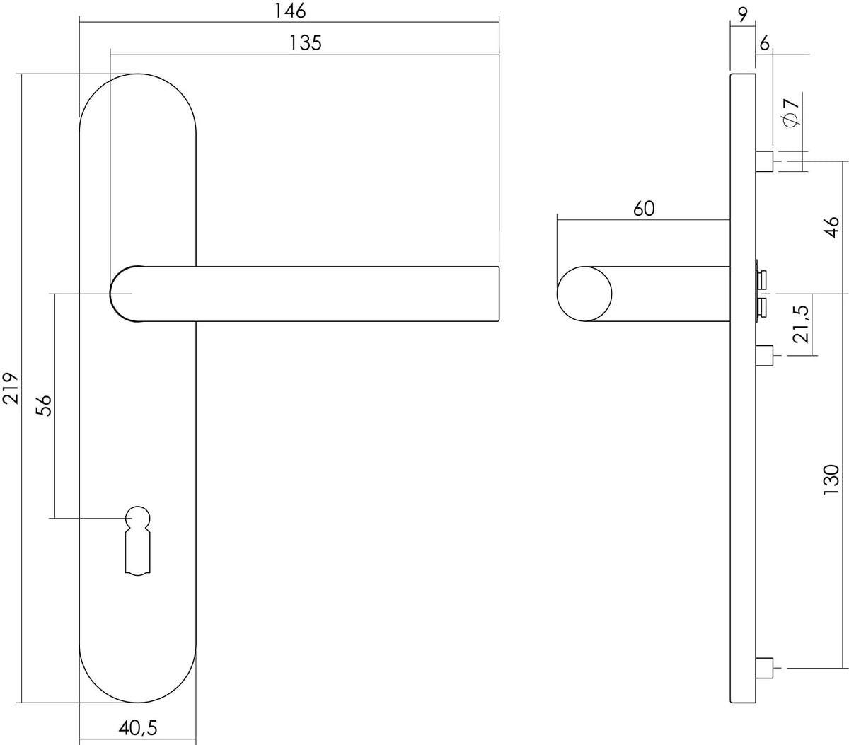Intersteel deurkruk recht op verdekt ovaal schild SL56 RVS - detailfoto