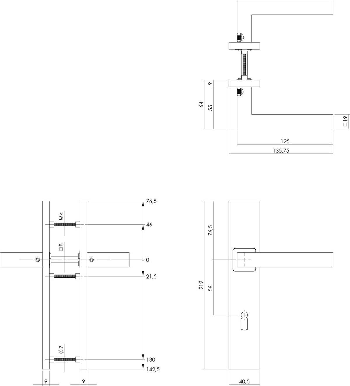 Intersteel deurkruk Vierkant op rechthoekig schild SL56 RVS geborsteld – detailfoto