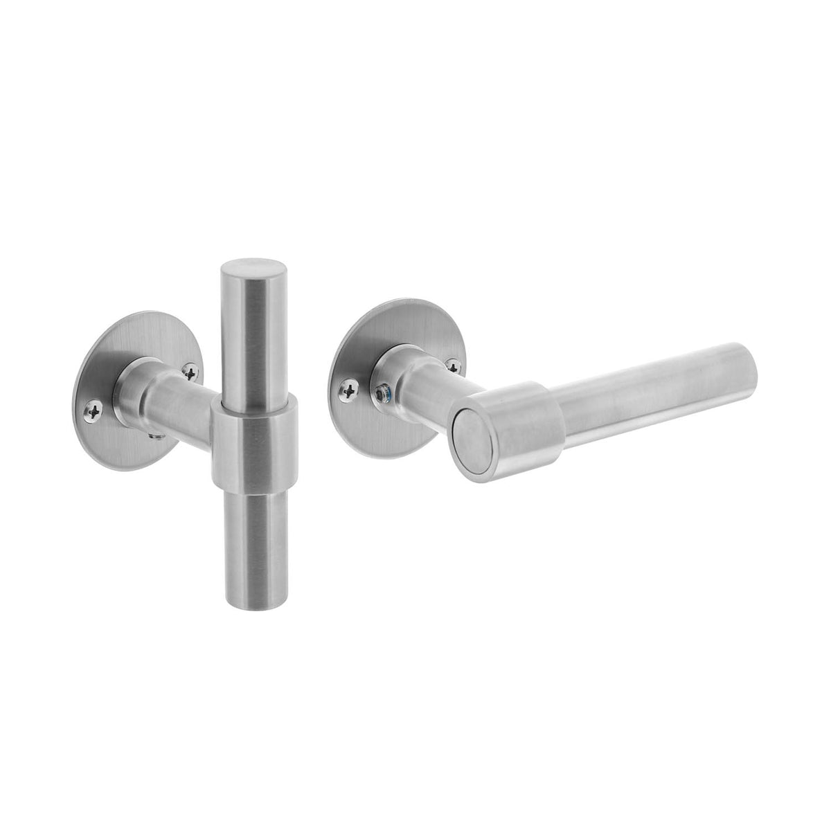 Intersteel deurkruk L/T-model plat rond rozet 50x2mm RVS – vooraanzicht
