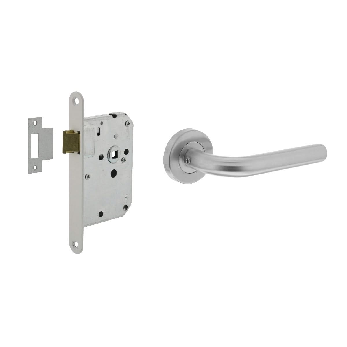 Intersteel deurbeslagset loopslot wit deurkruk Recht RVS vooraanzicht
