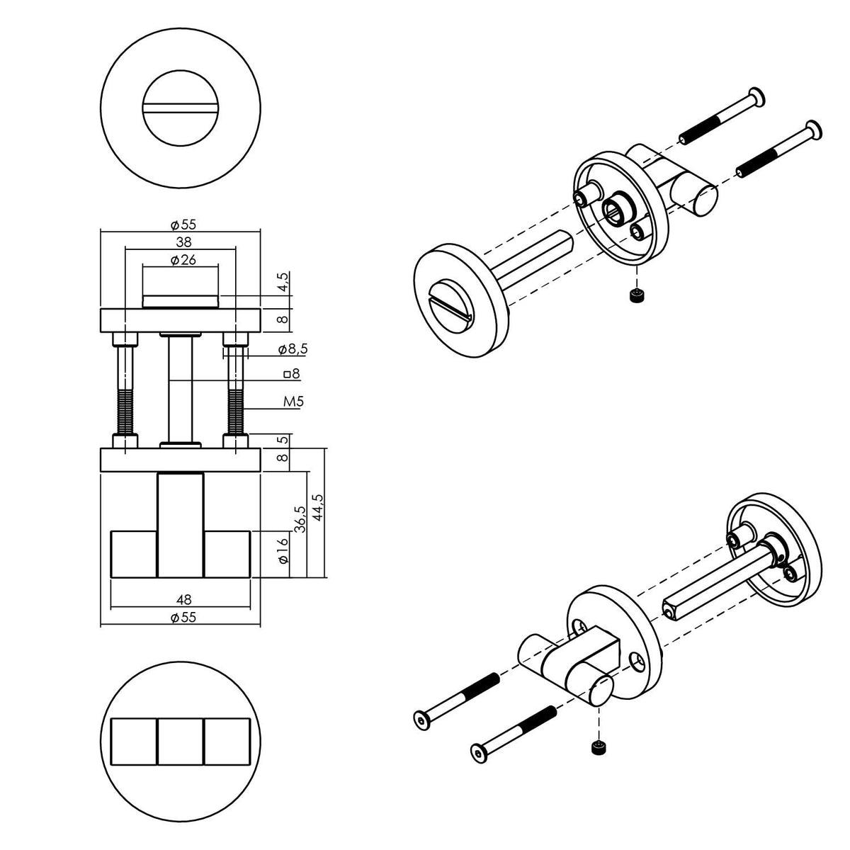 Intersteel rozet toilet-/badkamersluiting RVS – detailweergave