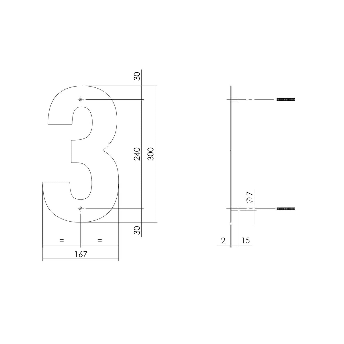 Intersteel huisnummer 3 XL geborsteld - detail