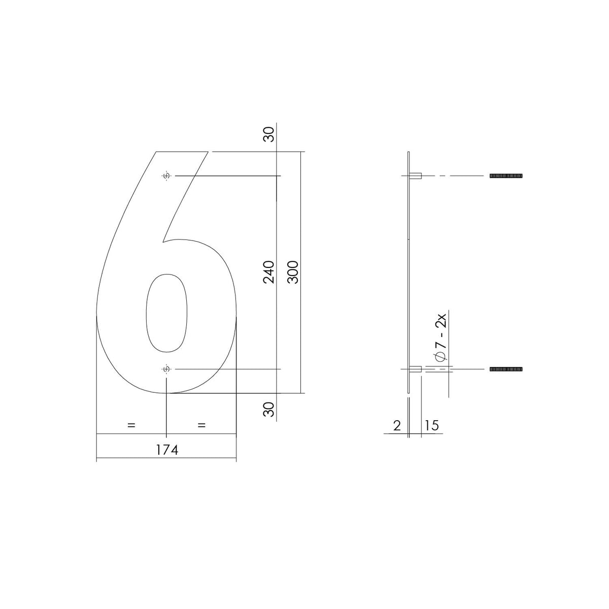 Intersteel huisnummer 6 XL hoogte 30 cm rvs geborsteld – detailfoto