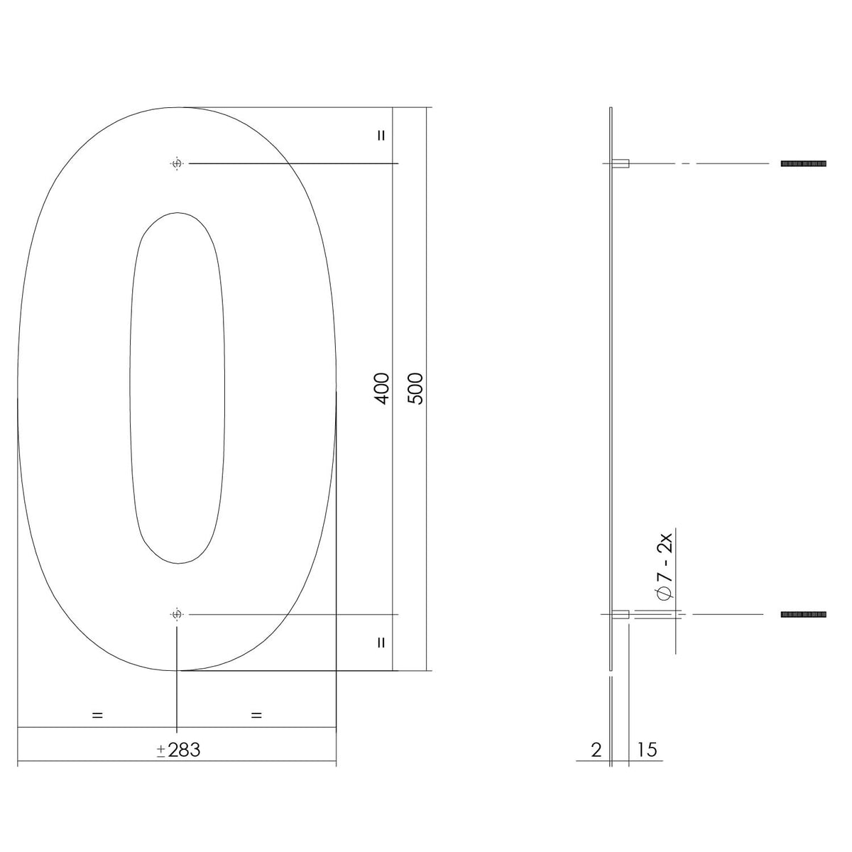 Intersteel huisnummer 0 XXL hoogte 50 cm rvs geborsteld – detailfoto