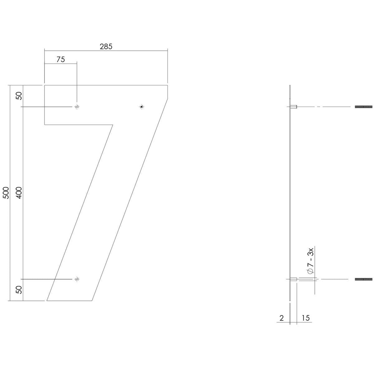 Intersteel huisnummer 7 XXL hoogte 50 cm rvs geborsteld – detailfoto