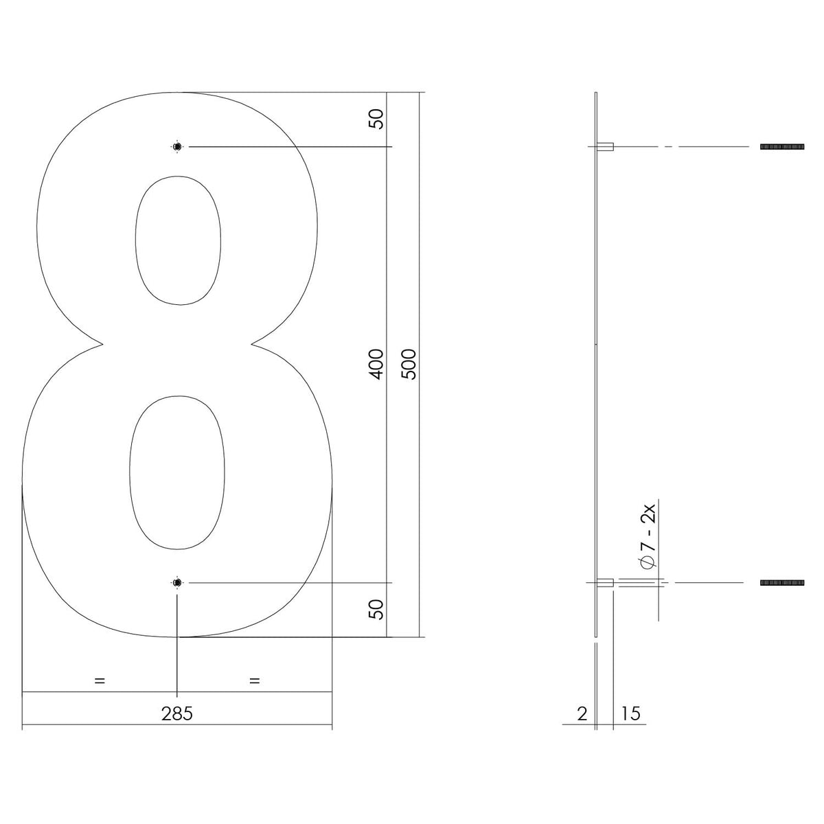 Intersteel huisnummer 8 XXL hoogte 50 cm rvs geborsteld – detailfoto