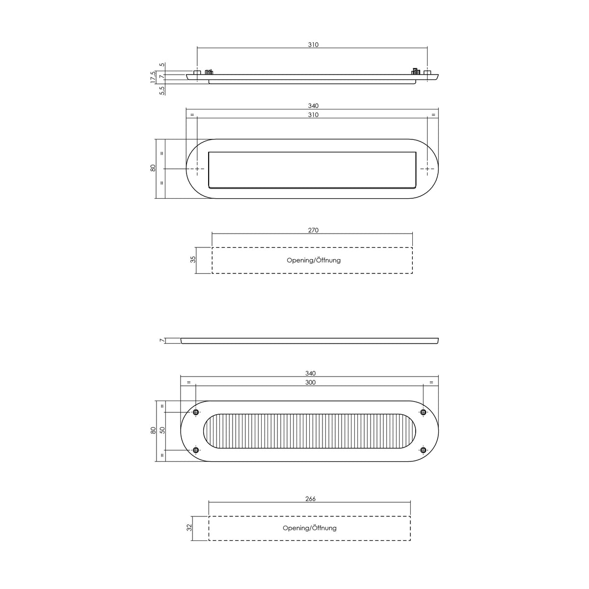 Intersteel set briefplaat en tochtwering ovaal RVS geborsteld - tochtwering binnenzijde