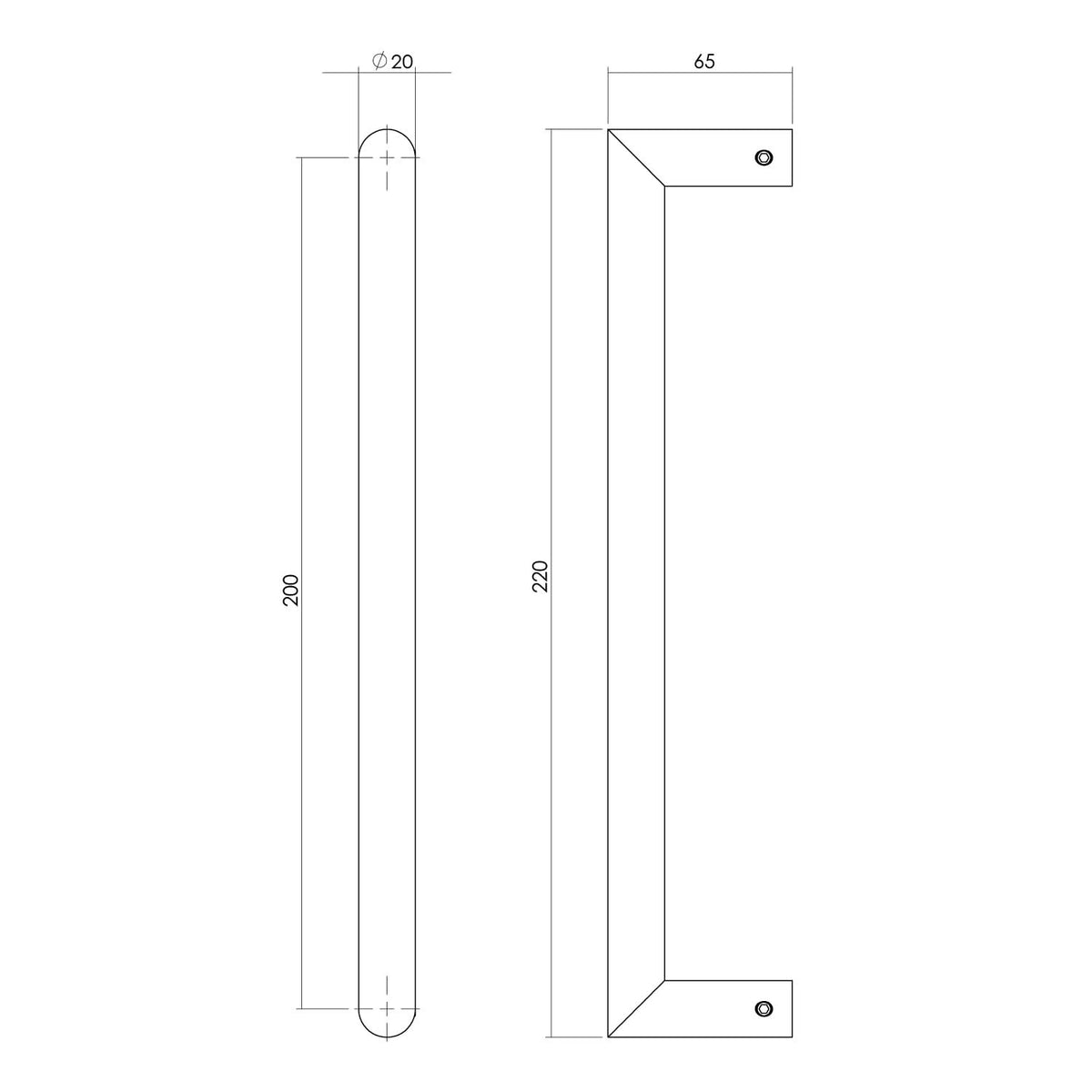 Intersteel Deurgreep per stuk recht-90° 220 mm RVS geborsteld – detail