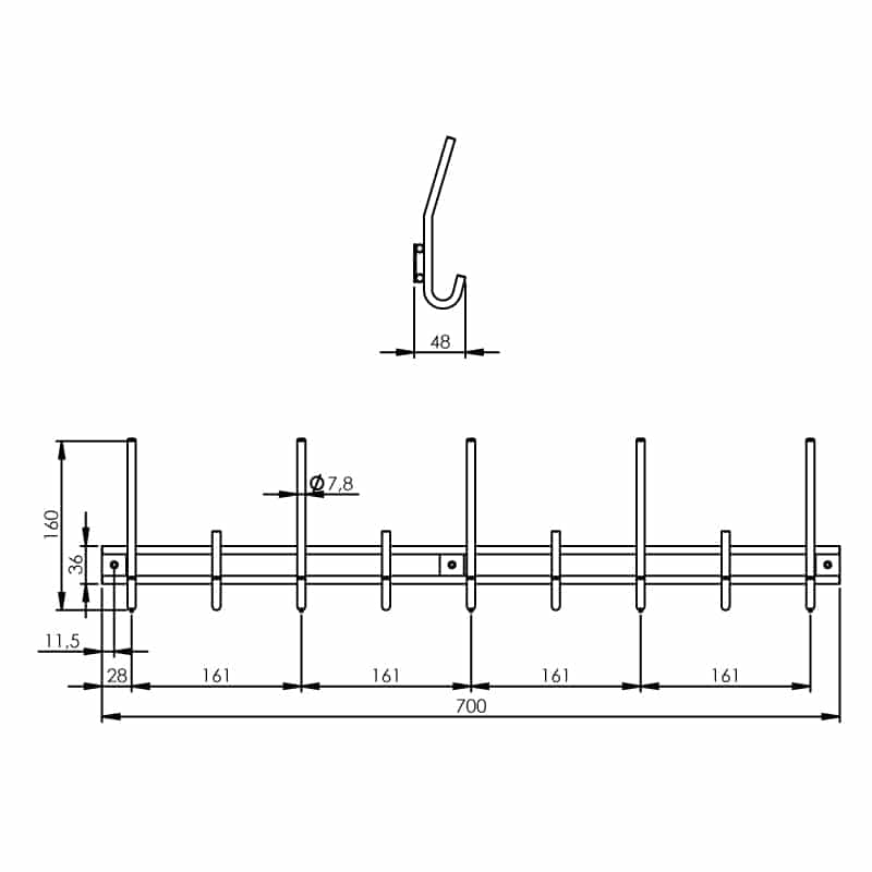 Intersteel kapstok 9 haken RVS geborsteld detail