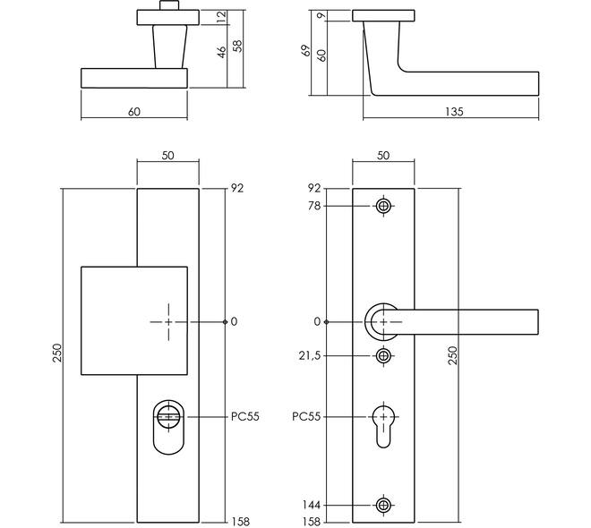 Intersteel veiligheidsbeslag voordeur rechthoekig aluminium F1 SKG3 zijaanzicht