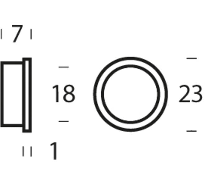 Intersteel halsring nylon bruin ø23 mm reductie 20-18 mm, maattekening met afmetingen