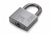 Dulimex cilinderhangslot marine 40 mm met RVS beugel en verchroomde messing kast, vooraanzicht