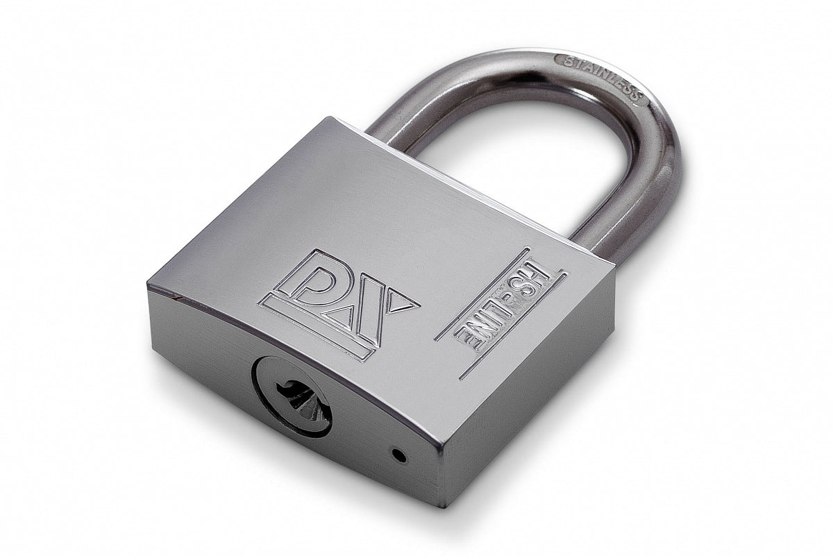 Dulimex cilinderhangslot marine 40 mm met RVS beugel en verchroomde messing kast, vooraanzicht