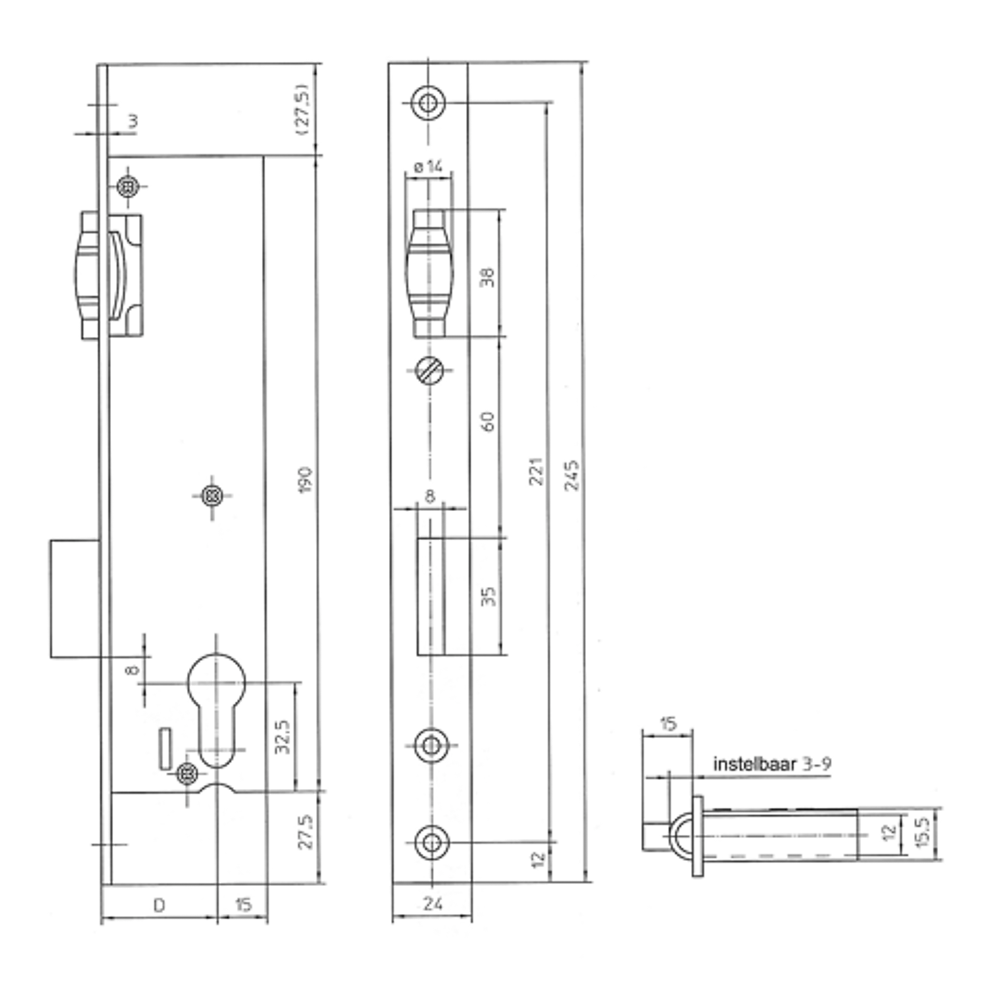 MAUER 4615 pendeldeurslot rolslot met sluitplaat – detail