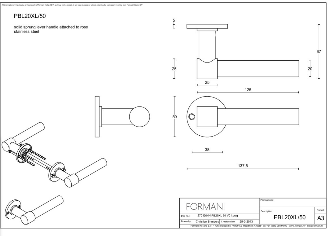 Formani PBL20XL/50 deurkruk brons – detail