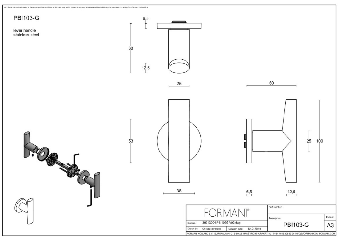 Formani PBI103-G deurkruk Piet Boon PVD licht brons detail