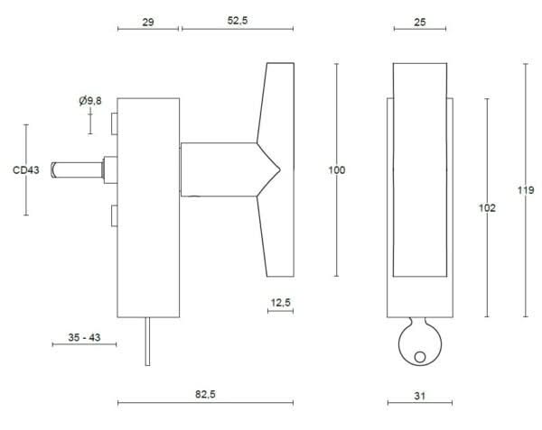 Formani PBI103-DKLOCK draaikiepgarnituur mat roestvast staal – detail