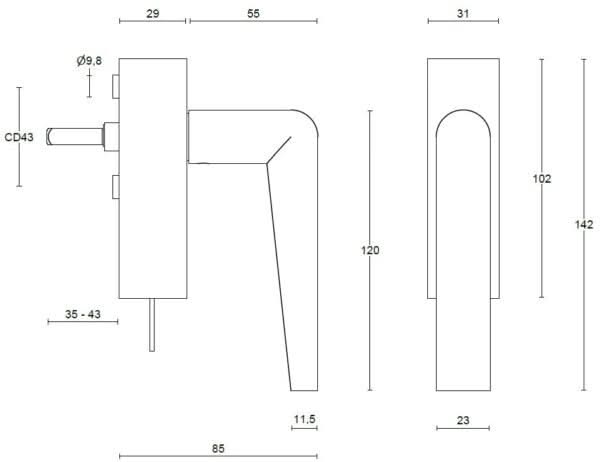 Formani PBI101-DKLOCK draaikiepgarnituur mat roestvast staal - detailaanzicht