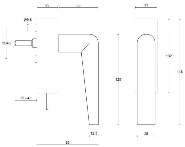 Formani PBI102-DKLOCK draaikiepgarnituur mat roestvast staal – detail
