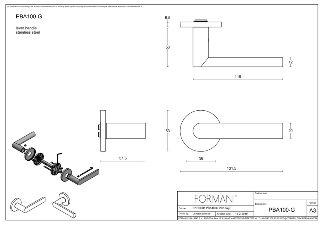 Formani Piet Boon deurkruk PBA100-G op rozet in PVD licht brons – detail