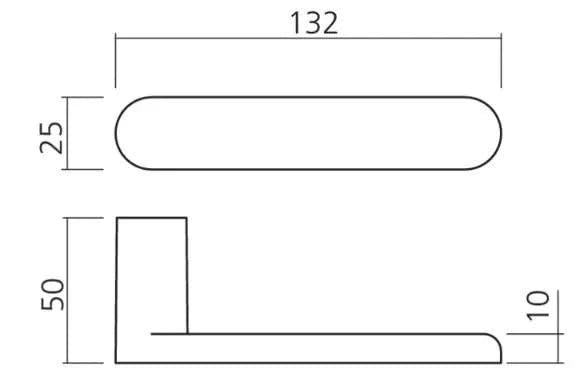 NUDA deurkruk Pure – technische tekening met maatvoering