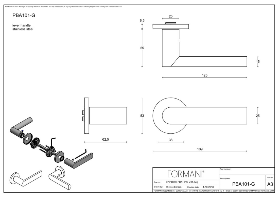 Formani Piet Boon deurkruk PBA101-G op rozet in PVD licht brons – detail
