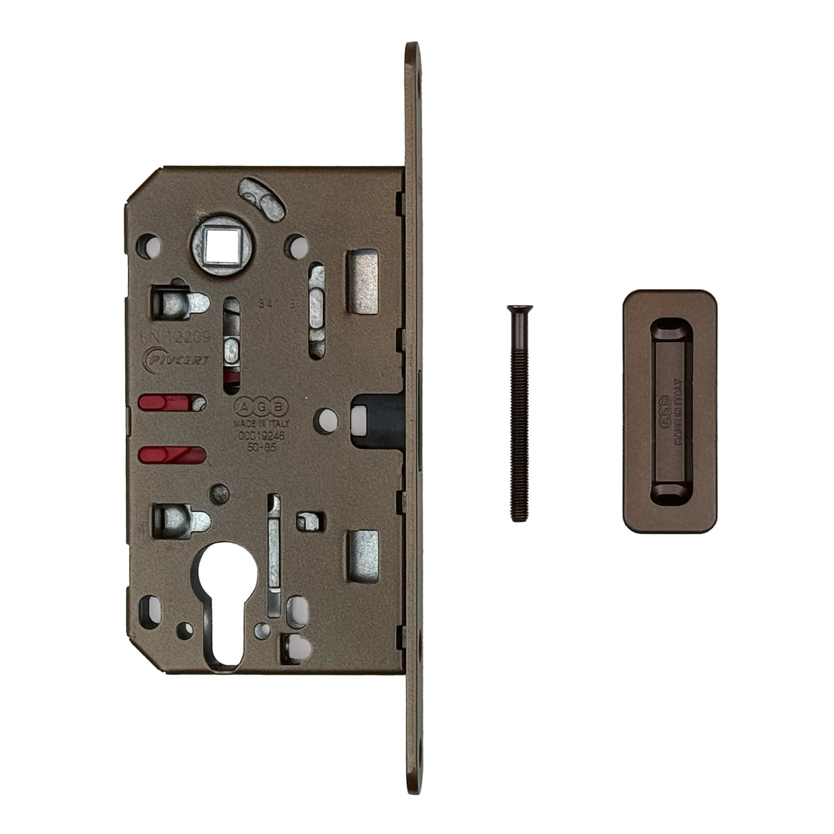AGB magneetslot 18 mm cilinder PC85 mat brons met regelbare tegenplaat, vooraanzicht