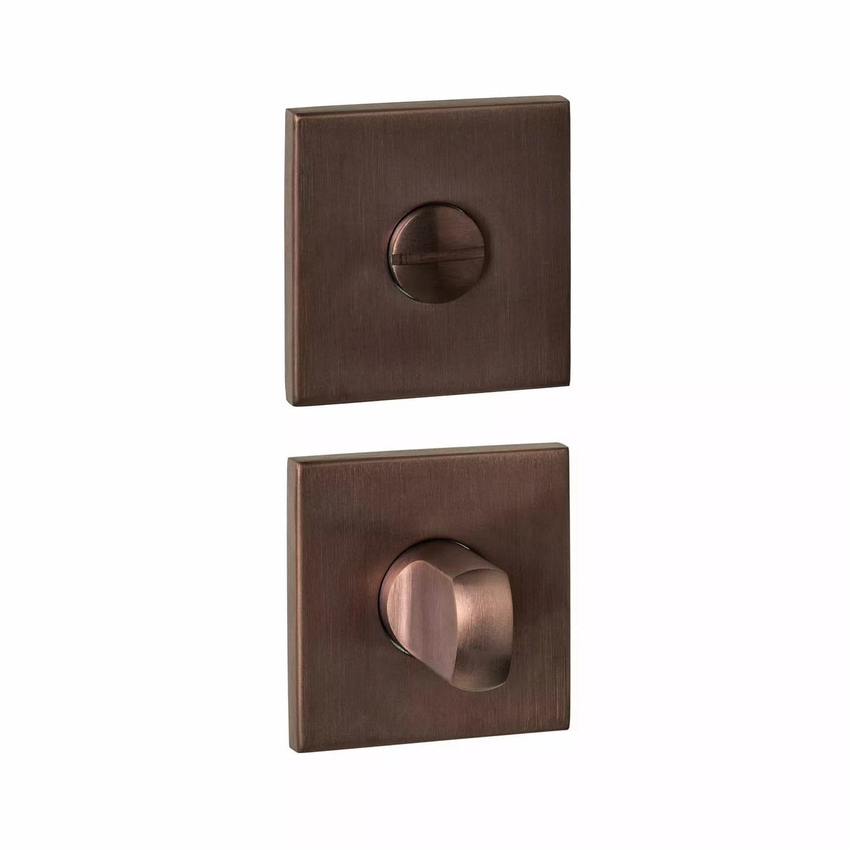 Intersteel Q WC-sluiting verdekt 53x53 mm PVD brons vooraanzicht