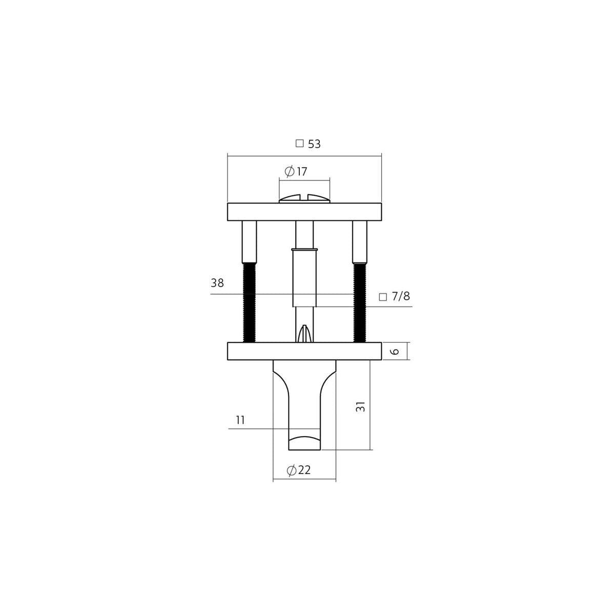 Intersteel Q WC-sluiting verdekt lijntekening met maatvoering
