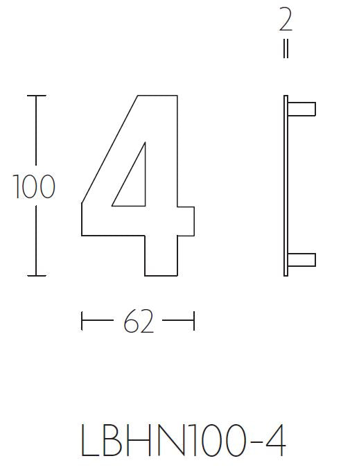 Formani BASICS huisnummer 4 in brons met PVD-coating – lijntekening met maatvoering
