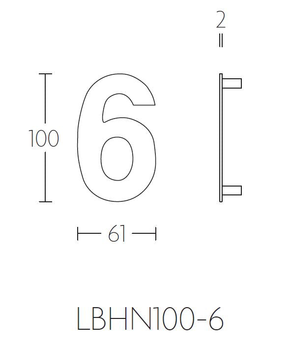 Formani BASICS huisnummer 6/9 Mat zwart lijntekening met maatvoering