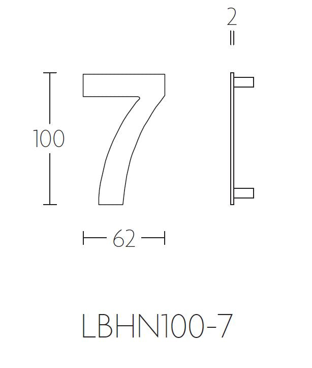 Formani BASICS huisnummer 7 PVD Mat RVS lijntekening met maatvoering
