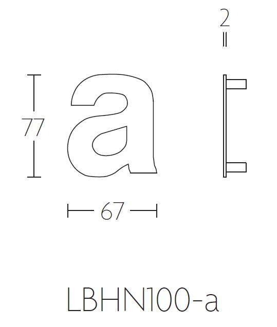 Formani BASICS huisletter A in mat goud met PVD-coating – lijntekening met maatvoering