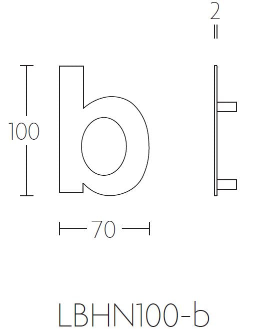 Formani BASICS huisletter B in brons met PVD-coating – lijntekening met maatvoering