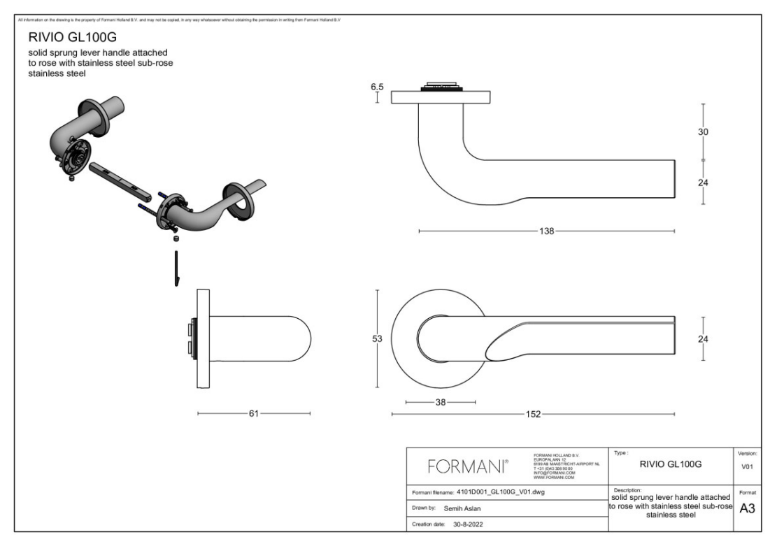 Formani Gensler deurkruk GL100-G op rozet in PVD mat zwart – detail