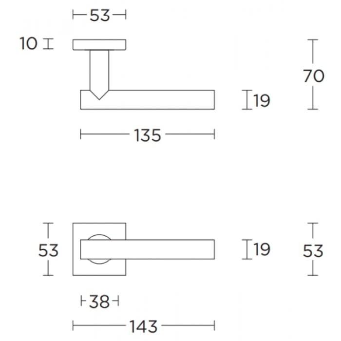 FORMANI deurkruk BASIC LB7-19BSQ technische lijntekening met afmetingen