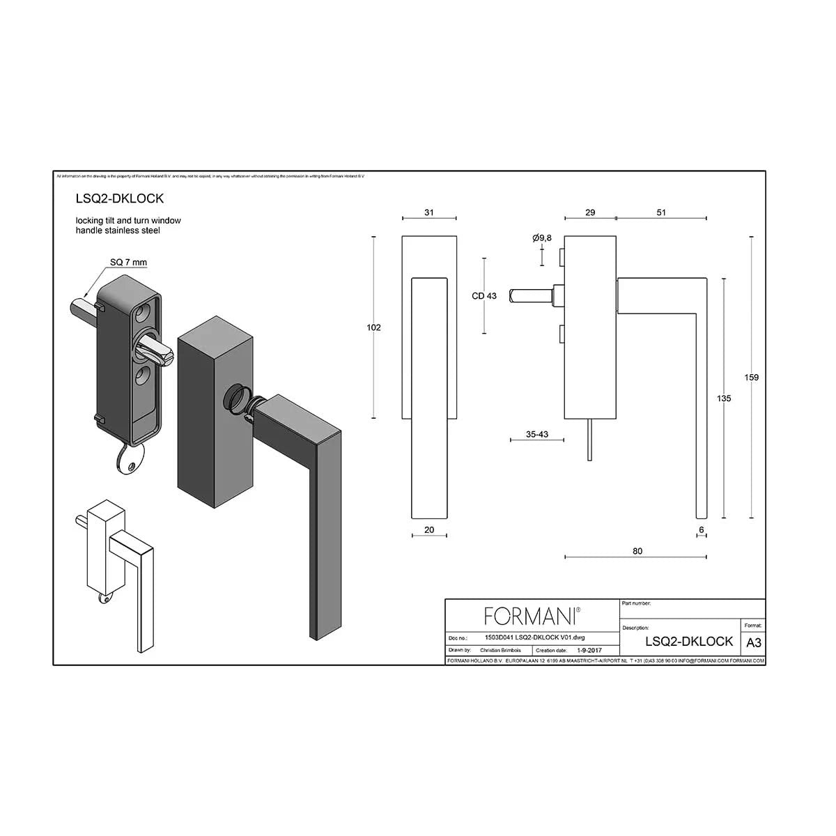 FORMANI LSQ2-DKLOCK draaikiepgarnituur producttekening