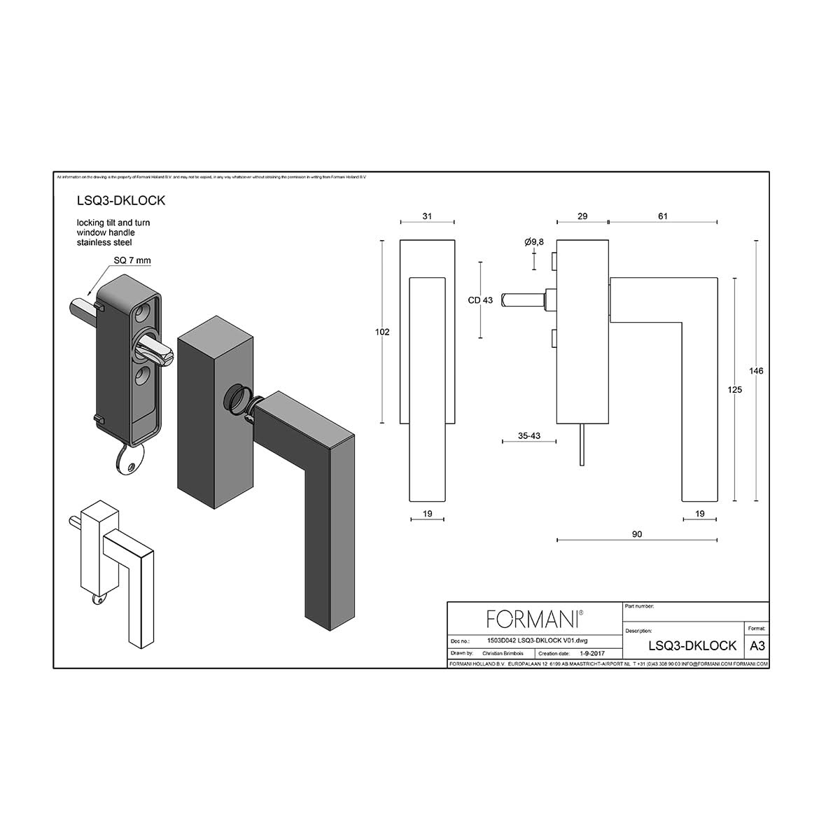 FORMANI LSQ3-DKLOCK draaikiepgarnituur producttekening