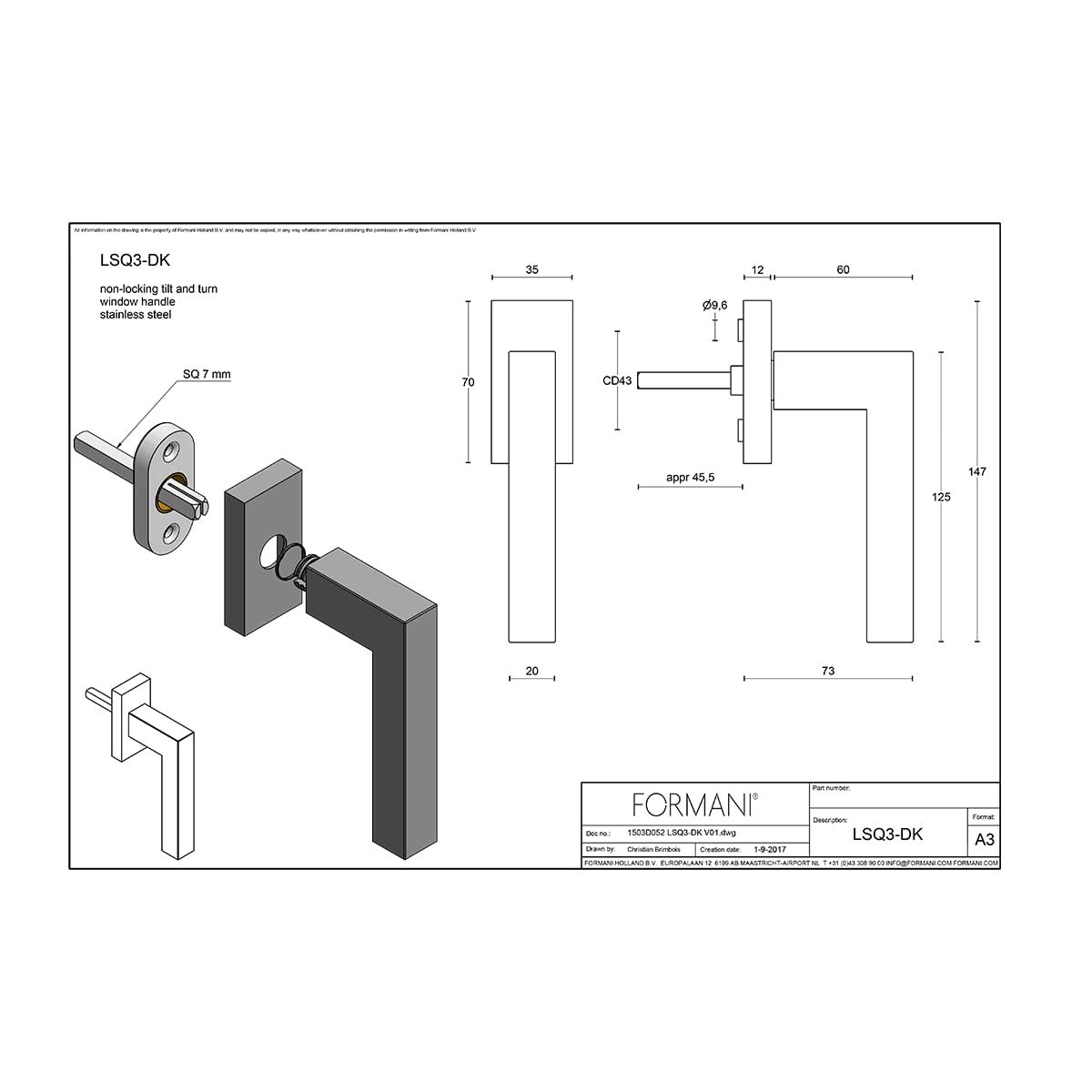 Formani LSQ3-DK draaikiepgarnituur mat roestvast staal productdetail