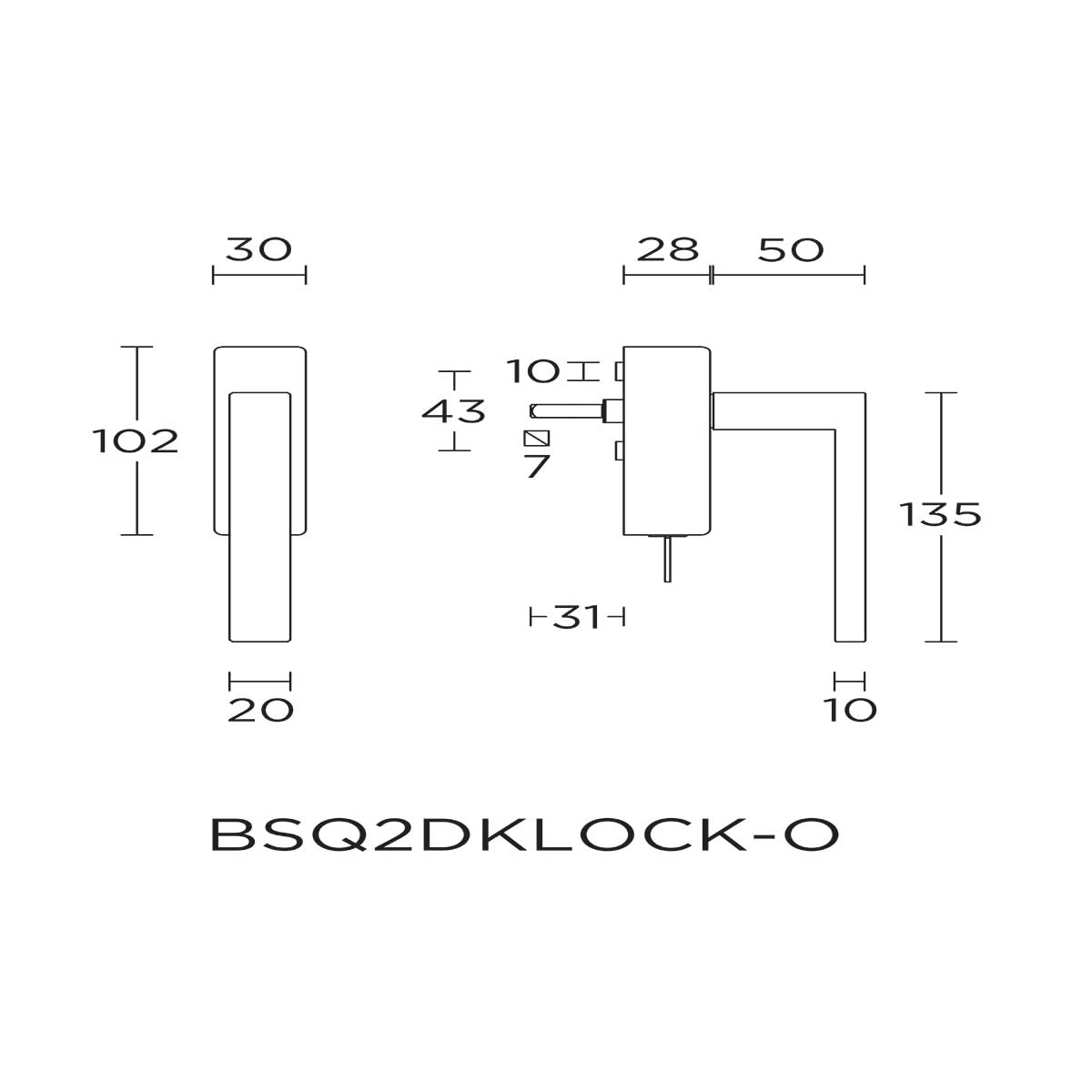 Formani BSQ2-DKLOCK-O draaikiepgarnituur mat roestvast staal – technische maattekening