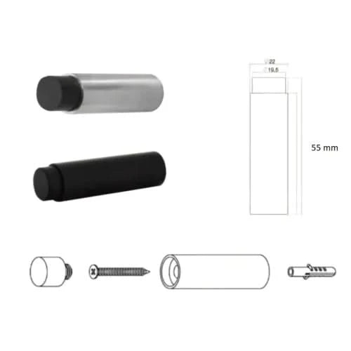 D4E deurstop wandmontage buismodel 55 mm zwart - detail