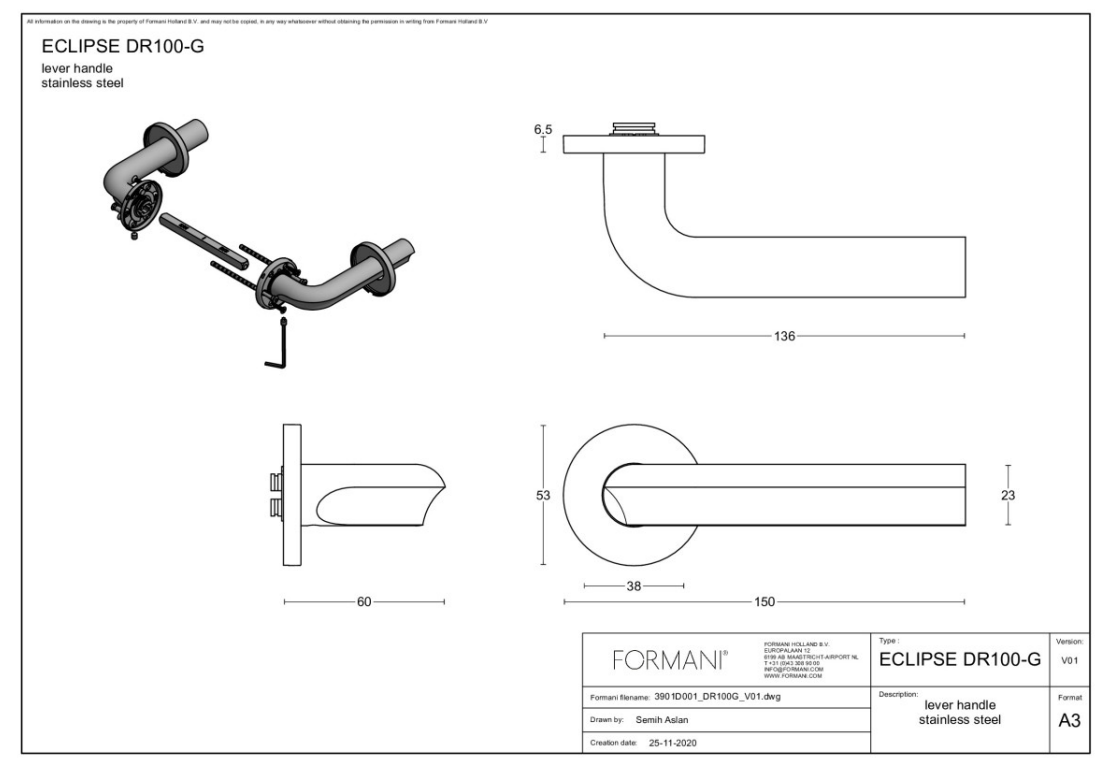 Formani DR100-G deurkruk pvd mat zwart – detail