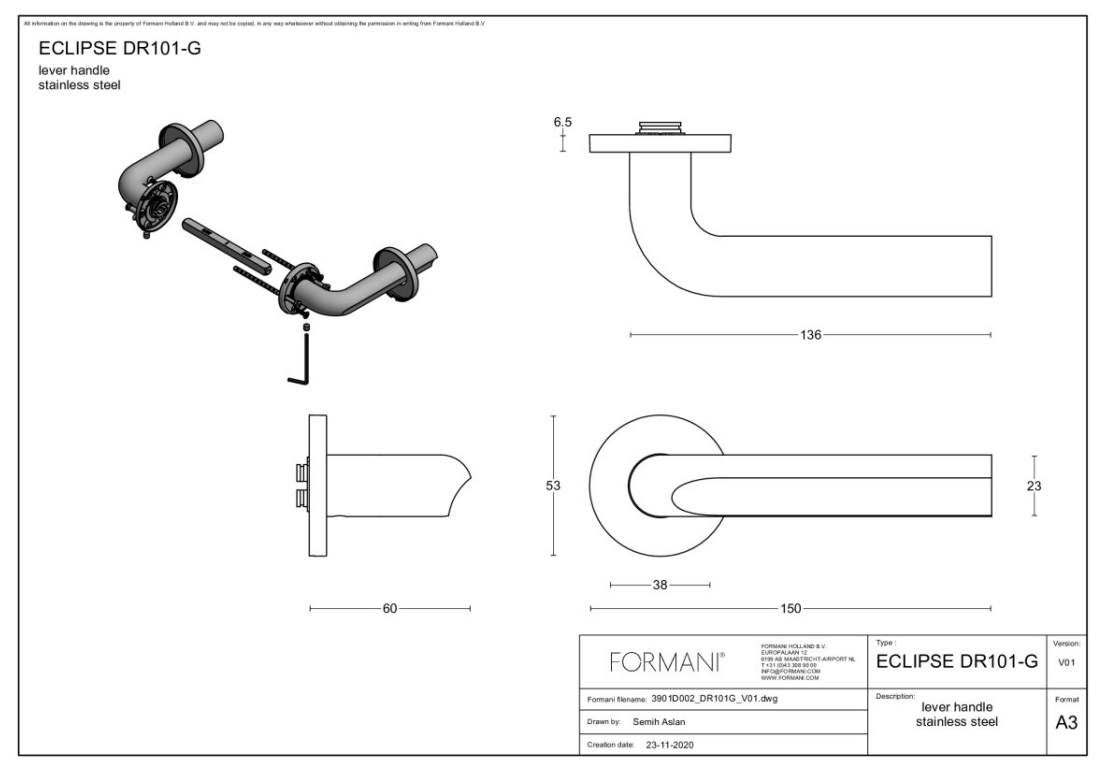 FORMANI DR101-G deurkruk op rozet brons detail