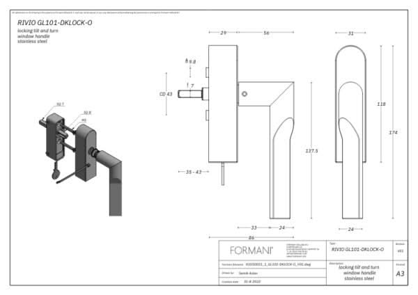 Formani GL101-DKLOCK-O draaikiepgarnituur brons – detail