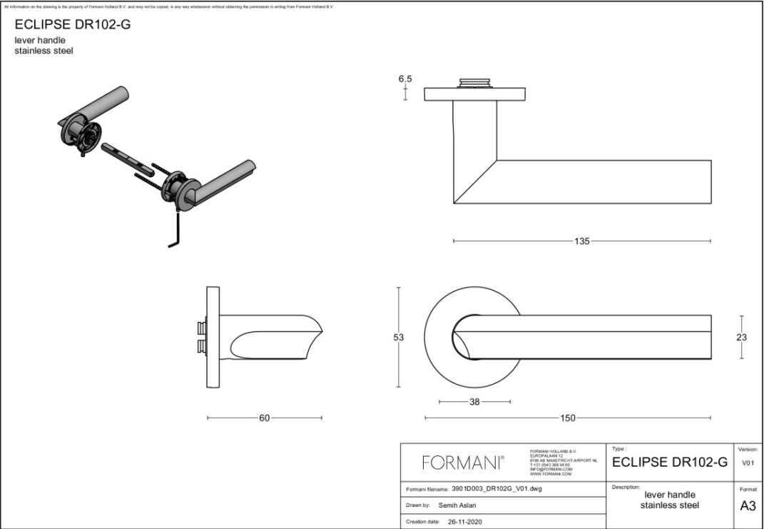 FORMANI DR102-G deurkruk op rozet PVD mat zwart detail