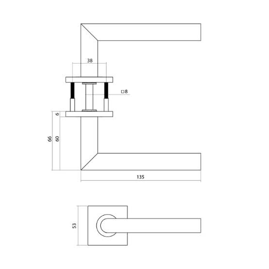 Intersteel deurkruk Q 04 op rozet antraciet &ndash; maatschets