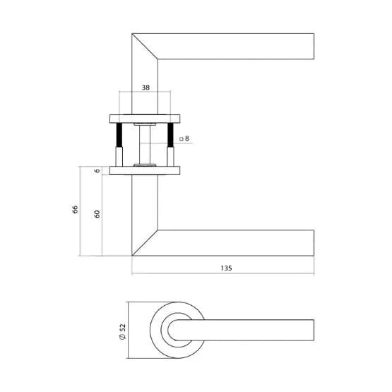 Intersteel deurkruk Q 01 op rozet PVD antraciet – technische maattekening